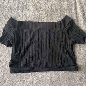 Plus rib-knit cutout fold over Bardot top